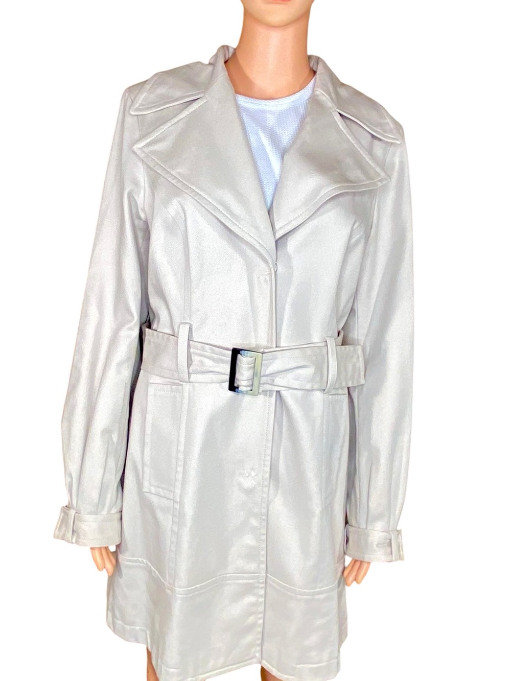 INC International Concepts Light Beige Belted Trench Coat Midi Length Lined SZ M